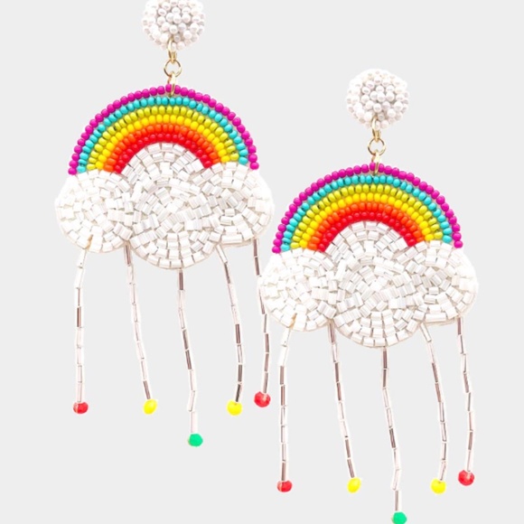 Jewelry - Felt Back Multi Beaded Rainbow Dangle Earrings